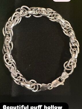 Sterling Silver Puff Hollow Link Bracelet - Silver